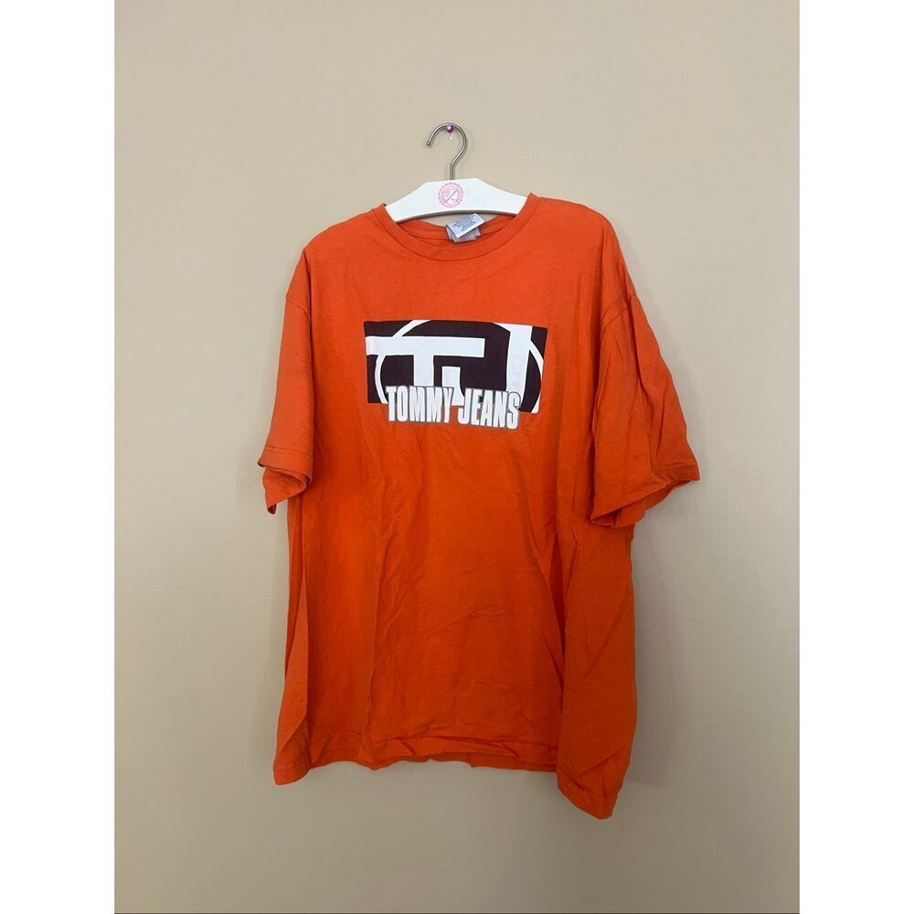 Tommy Jeans Orange T-Shirt Men’s Size Large FLAWED-STAINED